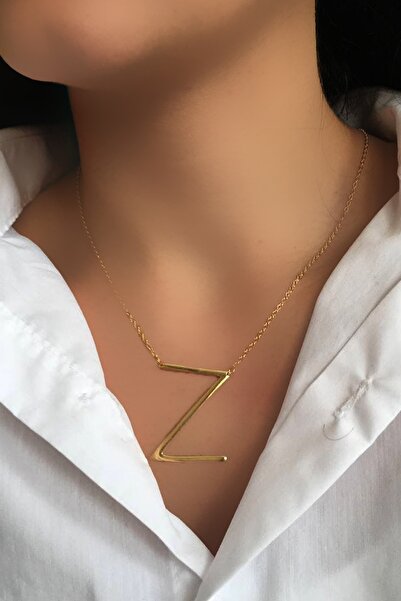 Histakı Gold Steel Chain Chunky Plate Letter Pendant Letter Z