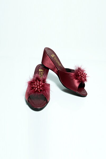 GIONA Burgundy Bridal Dowry Slippers with Wedge Heels