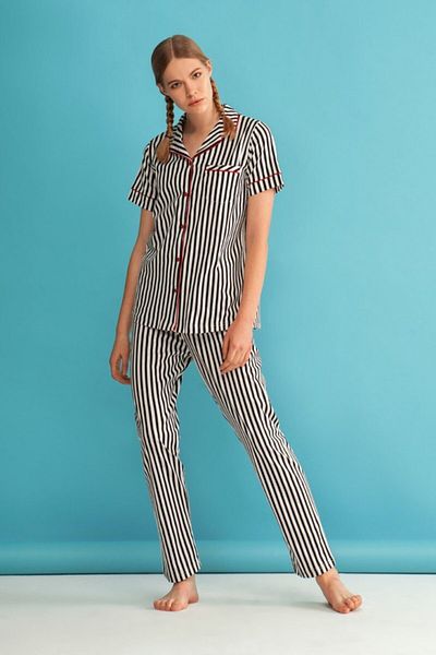 IBIZA Set de pijamale cu mânecă scurtă, cu nasturi, din bumbac pieptănat, modal 7445