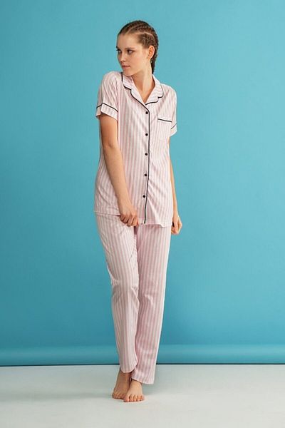 IBIZA Set de pijamale cu mânecă scurtă, cu nasturi, din bumbac pieptănat, modal 7445