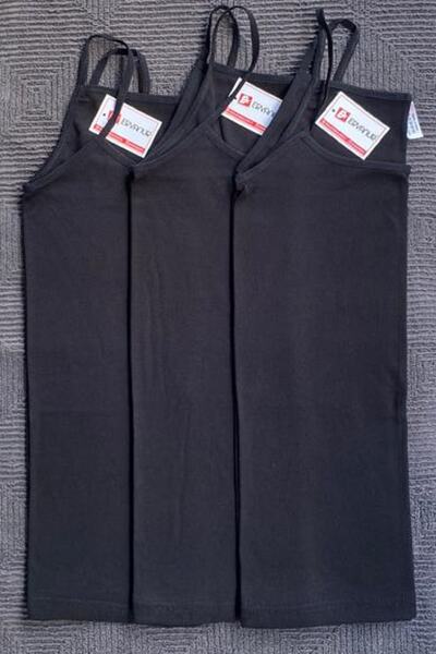 Ervanur Women's Black Color 3 Pack Cotton Ribbed Rope Strap Undershirt