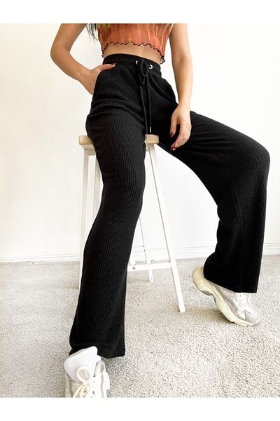 ladyzey Women's Lycra Side Pocket Wide Leg Ribbed Camisole Pants with Cord on the Front