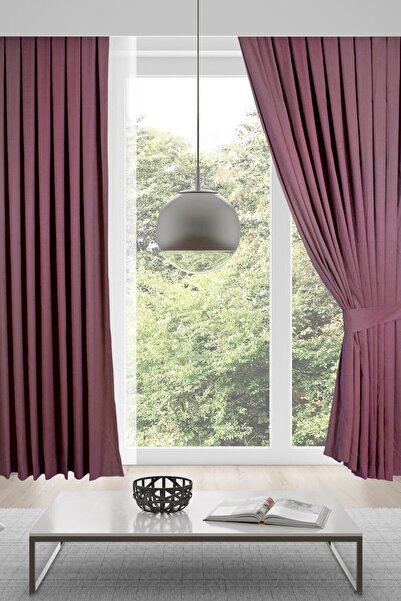 MEVVA HOME Kadife Fon Tek Kanat Perde (1X3 SIK PİLELİ)-koyu Pembe