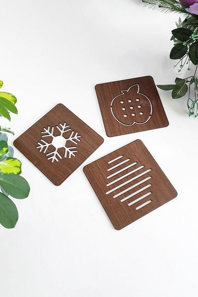 woodsia 3 Pieces Trivet Teapot Coasters Brown