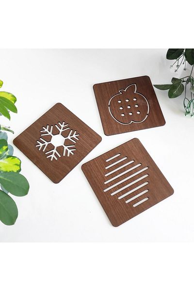 woodsia 3 Pieces Trivet Teapot Coasters Brown