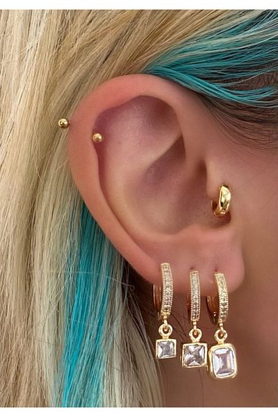 Markiz Takı Stoned Triple Hoop Earrings (ring Inner Diameter 1 Cm)