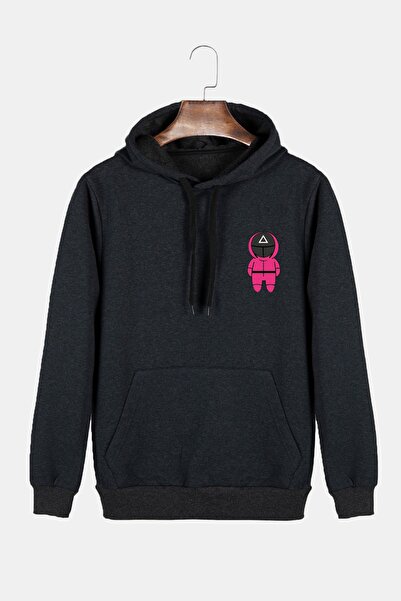 COLLIE Hanorac unisex, antracit, cu glugă, cu buzunare cangur, cu imprimeu