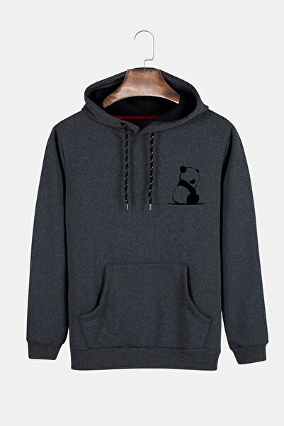 COLLIE Hanorac unisex, cu glugă afumată, cu imprimeu panda, slim fit, buzunar...