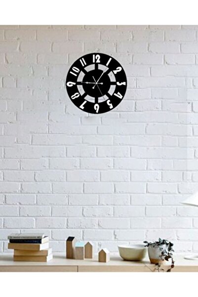 Şirin Lazer Dekoratif Siyah Lazer Kesim Ahşap Mdf Duvar Saati 30 Cm