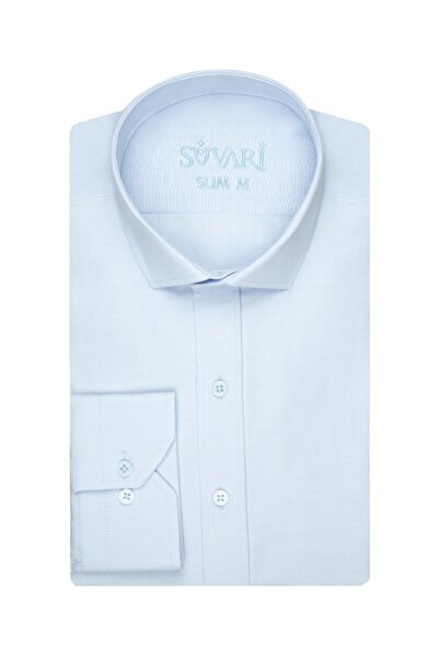 SÜVARİ Slim Fit Düz Buz Mavi Erkek Gömlek