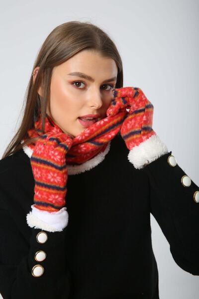 BALIENTE Orange Wool Neck Collar Beanie & Glove Set