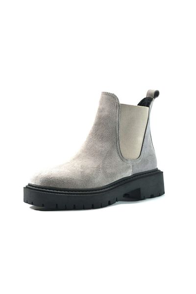 Onlo Παπούτσια Q.617 Γνήσιο δέρμα Nubuck Γκρι Γυναικείες Μπότες με Χοντρό Τακούνι
