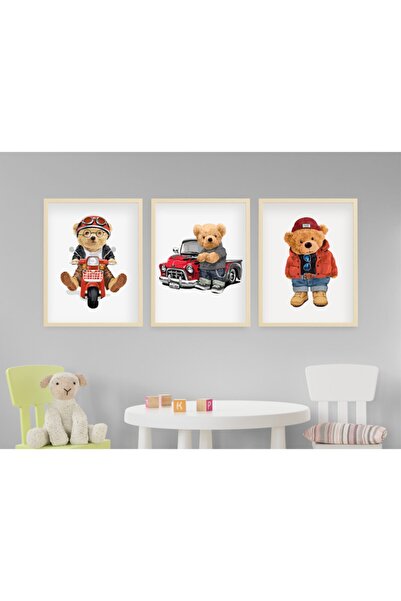Ya&mu Tablosetleri 3 Adet 33 X 44cm Büyük Boy Ahşap Çerçeveli Bebek, Çocuk Odası Tablo Seti