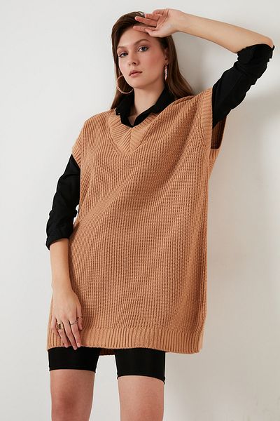 Lela V-Neck Long Knitted Sweater Women's Sweater 4615062