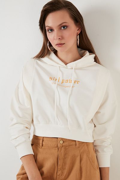 Lela Printed Hooded Cotton Crop Sweat Women's Sweat 6001041