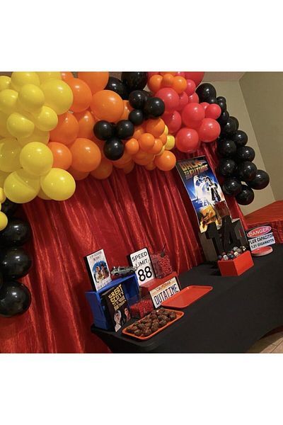 BEST PARTİ DOĞUM GÜNÜ PARTİ SÜSLERİ Pastel Black Orange Yellow Red 100 Pieces + 5 Mt Balloon Chain