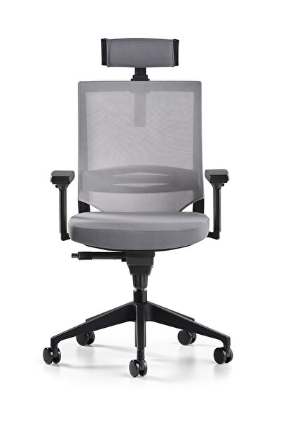 Bürotime Cozy Başlıklı Çalışma Koltuğu - 3d Kol - Plastik Ayak - Antrasit/gri