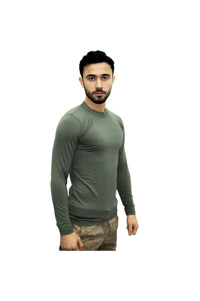 Asker Kolisi Khaki Military Thermal Microfiber Long Sleeve T-Shirt - Microfiber Sports T-Shirt