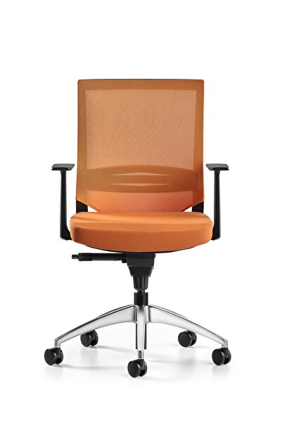 Bürotime Cozy Çalışma Koltuğu - Sabit T Kol - Alüminyum Ayak - Turuncu