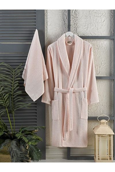 Semecca Προίκα Σετ μπουρνούζι Unisex 2 τεμαχίων Cotton Loop Powder