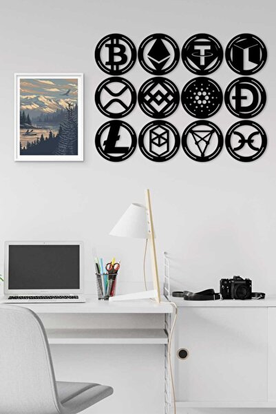 12-Piece Cryptocurrency Set Wooden Table (btc, Eth, Usdt, Neo, Xrp, Bnb, Island, Doge, Ltc, Ftm, Chz, Hot)