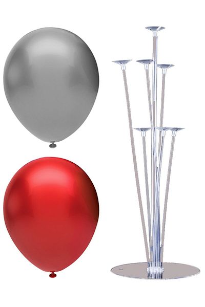 BEST PARTİ 7 Stick Balloon Stand + 100 Balloons (Red, Silver)