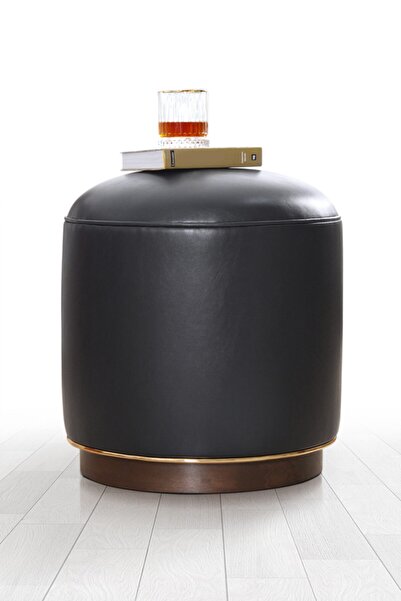 Lorencehome Milotte Deri Puf Siyah