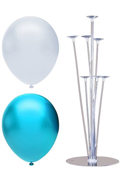 BEST PARTİ DOĞUM GÜNÜ PARTİ SÜSLERİ 7 Stick Balloon Stand + 50 Balloons (Light Blue - White)
