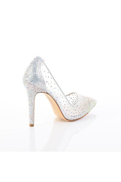 Sevim Ayakkabı Women's Cinderella 10cm Evening Dress Stoned Mesh Stiletto Shoes