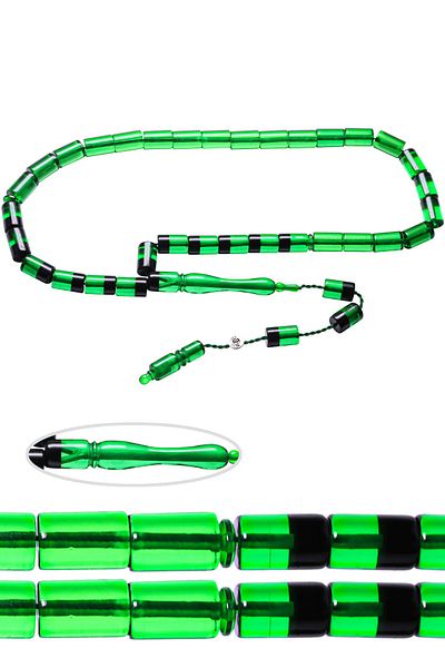 Tesbih Atölyesi Light Green Black Signed Certified Fire Amber Prayer Beads