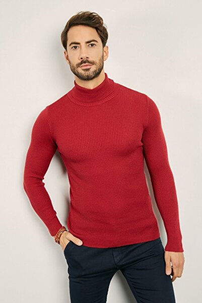 Nacar Erkek Bordo Tam Balıkçı Triko