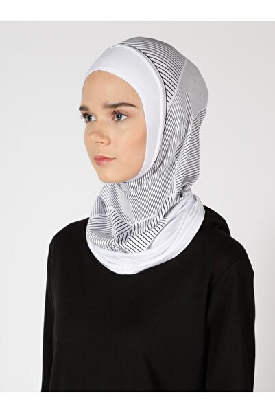 Ecardin Αθλητικό Hijab Bone Turban με ρίγες - ST307 Λευκό