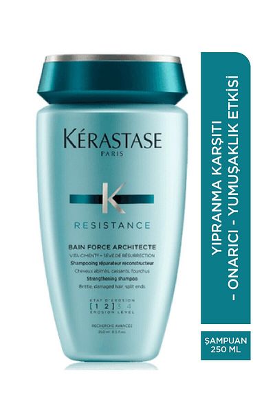 Kerastase Bain Force Architecte Shampoo for Damaged Hair - 250 Ml, Level 1-2