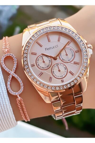Ferrucci Rose Gold Çelik Kordon 2 Yıl Garantili Kadın Kol Saati - Bileklik