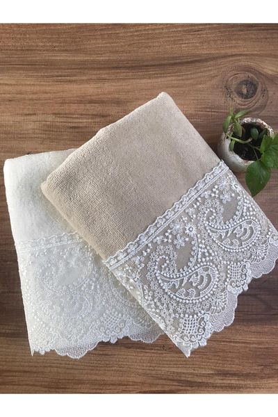 Çeyiz Bahçesi 2-Piece Liza Cream Cappuccino Towel Set 50&90