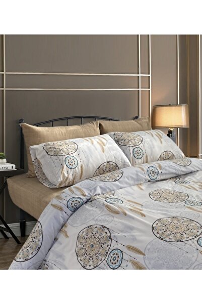 Alla Turca Single Duvet Cover Set Dream Catcher Brown - With Elastic Sheets