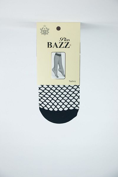 Bazz Plus Дамски черни класически мрежести високи чорапи до коляното