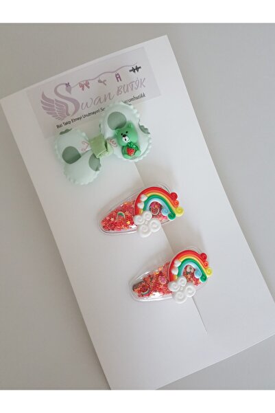 swan butik مجموعة إبزيم طفلة طفلة القوس قوس قزح الأخضر
