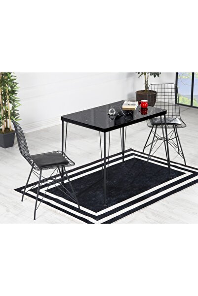 AVVİO Rixos 2 Kişilik Yemek Masası Takımı-mutfak Masası Takımı-siyah Mermer G...