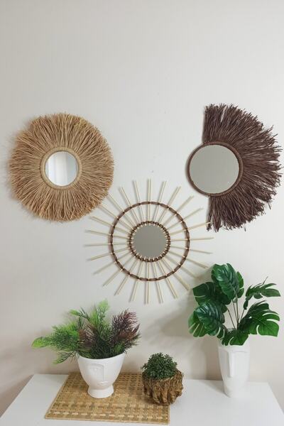 Bubihome Bohem Rafya & Bambu Ayna Seti