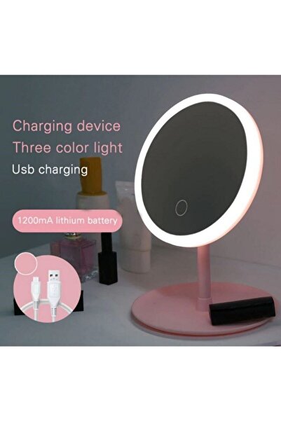 Jetcom Dönebilen Pembe Şarjlı Led Dokunmatik Ayaklı Masa Makyaj Aynası