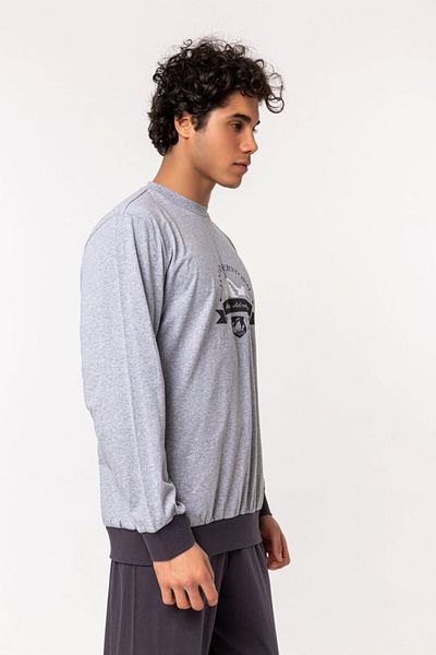 Nur Aka by Nurteks Front Printed Gray Long Sleeve Winter Cotton Pajamas Set