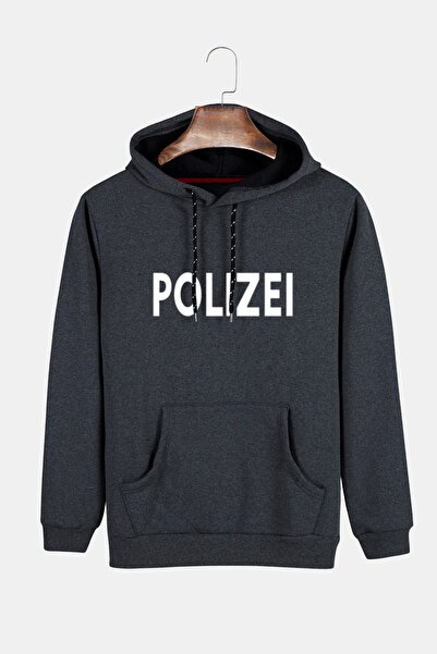 VEAVEN Unisex Smoked Hooded Polizei Printed Slim Fit Kangaroo Pocket Sweatshirt