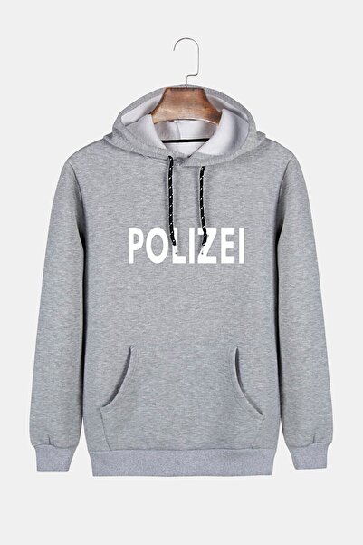 COLLIE Hanorac unisex gri cu glugă cu polizei imprimat pe spate, buzunar cang...