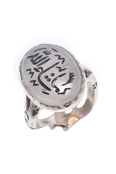 Haşimi Doğaltaş Ay Taşı Taşlı Arapça Maşallah Yazılı 925 Ayar Gümüş Yüzük