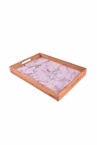 Bambum Marbella - Marble Patterned Tray White Kçk