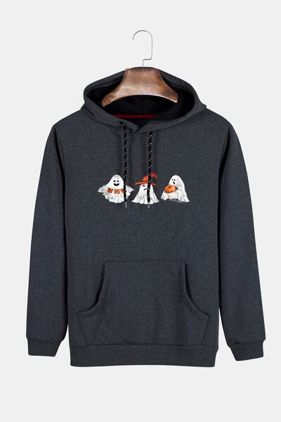 COLLIE Hanorac unisex, cu glugă afumată, cu imprimeu Boo de Halloween, slim f...