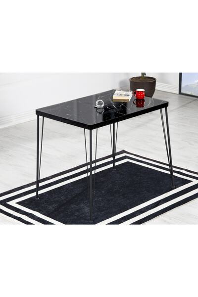 AVVİO Zeyra Yemek Masası Takımı-mutfak Masası Takımı-siyah Mermer 70x110 Oval...