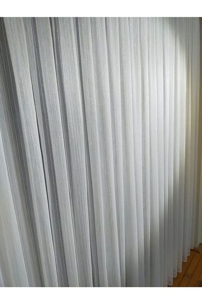 Brillant Gray Silver Lurex Striped Irem Pattern Anti-Wrinkle Tulle Curtain