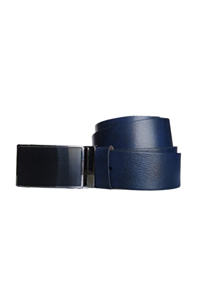 Kar-Pa %100 Hakiki Deri Kapaklı Pimli Tokalı Lacivert Kanvas Pantolon Kemeri 4cm